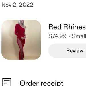 A cashmere and  champagne, red jumpsuit.